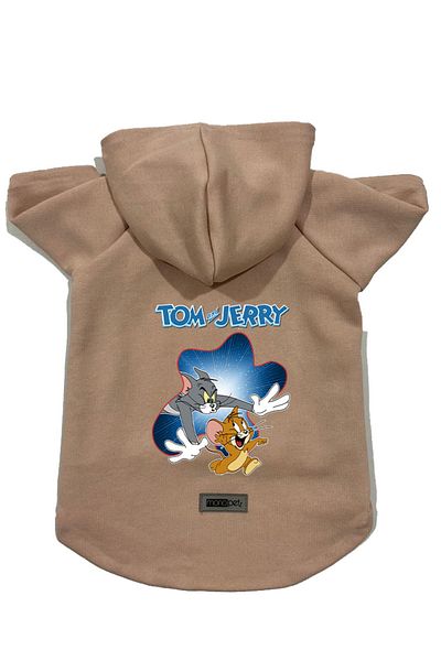 Monopetz Hooded Fleece Sweatshirt Dog And Cat Outfit & Dress - Beige New Tom And Jerry