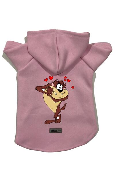 Monopetz سويت شيرت من الصوف بغطاء للرأس ملابس للكلاب والقطط - وردي وحش تسماني...