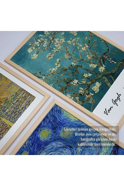 HOMEPACK Комплект от 3 рамкирани картини с класически произведения от естествено дърво, ламинат, абстрактни, Винсент ван Гог, 30x40 см, 40x60 см, Hpn137