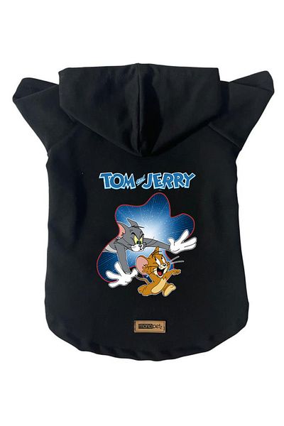Monopetz Hooded Fleece Sweatshirt Dog And Cat Outfit & Dress - Black New Tom And Jerry