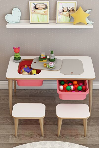 moniev Çocuk Çalışma Masası Oyun Ve Etkinlik Masası Yaz Sil Çiftli Masa Tabureli
