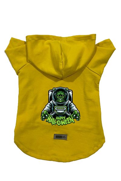 Monopetz Hooded Fleece Sweatshirt Dog And Cat Outfit & Dress - Yellow Astronaut Frankenstein