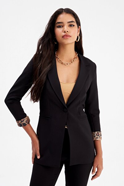 Sateen Kadın Siyah Mono Yaka Blazer Ceket
