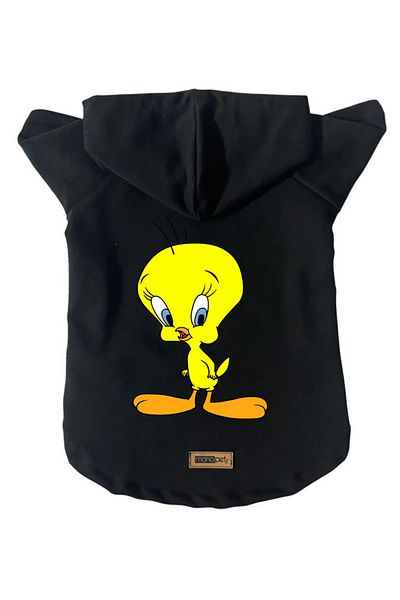 Monopetz Hooded Fleece Sweatshirt Dog And Cat Outfit & Dress - Black New Tweety