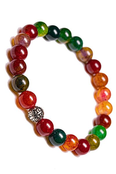 Tesbih Atölyesi Multicolor Colored and Certified Agate Stone Bracelet - Silver Apparatus