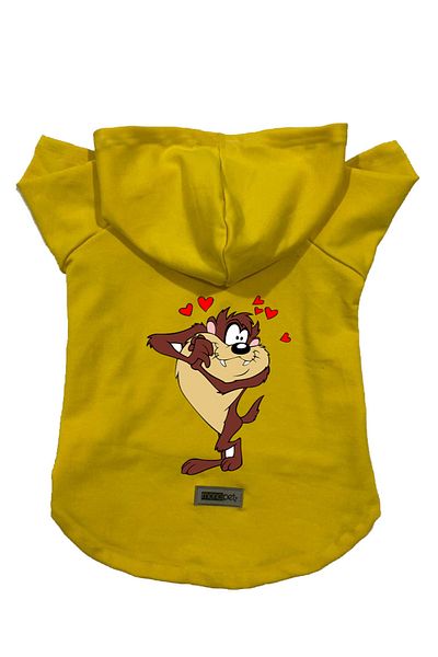 Monopetz Hooded Fleece Sweatshirt Dog And Cat Outfit & Dress - Yellow New Tasmanian Devil