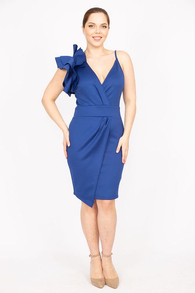 Şans Γυναικείο βραδινό φόρεμα Saks Plus Size με λεπτομέρεια στους ώμους και κρυφό φερμουάρ στην πλάτη 65n35820