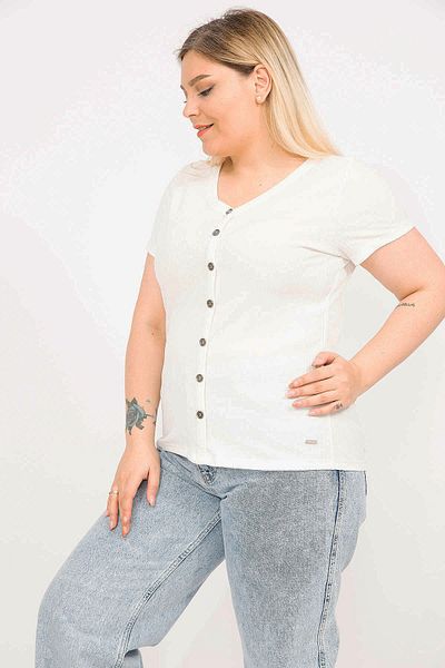 Şans Damska bluzka w kształcie kości plus size, zapinana z przodu na guziki, w paski 65n35793