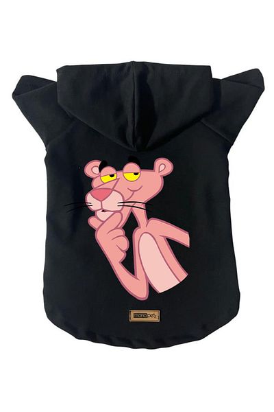 Monopetz Hooded Fleece Sweatshirt Dog And Cat Outfit & Dress - Black Pink Panther