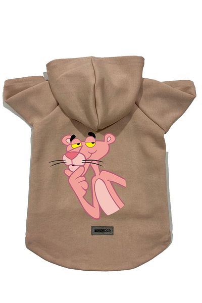 Monopetz Hooded Fleece Sweatshirt Dog And Cat Outfit & Dress - Beige Pink Panther