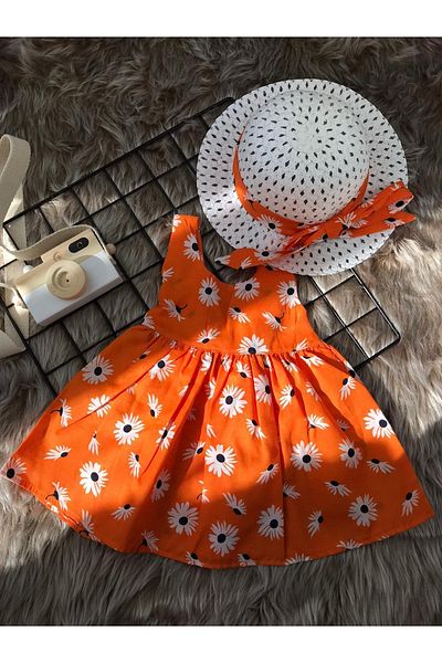 Minizade Summer Baby Girl Dress with Big Daisy Flower Hat