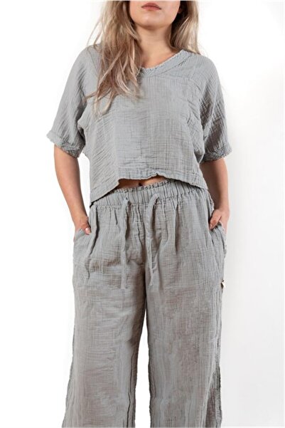 Zeliha Baysan Kadın Müslin Baggy Gri Havuç Pantolon