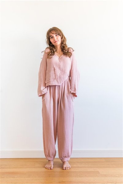 Zeliha Baysan Muslin Unisex Elastic Jogger Pants Pink