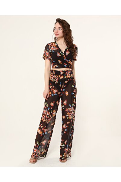 Bolder Nico Black Dahlia Pattern Beach Trousers Crop Set