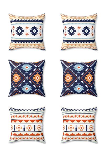 FUS BLUE Set of 6 Ethnic Patterned Throw Pillows and Pillowcases