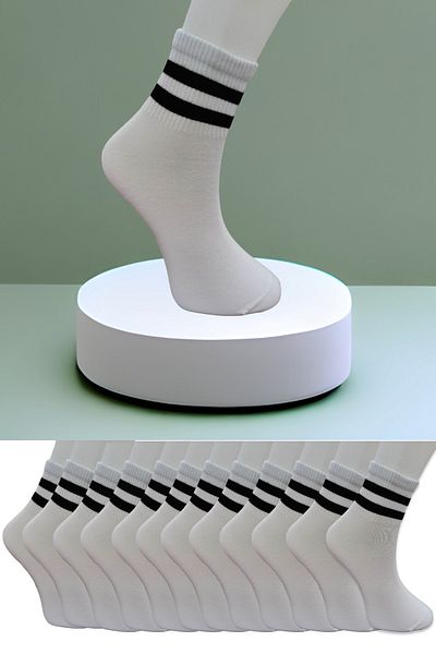 Leement socks Безшевни 12 чифта спортни чорапи с райета до средата на крачола