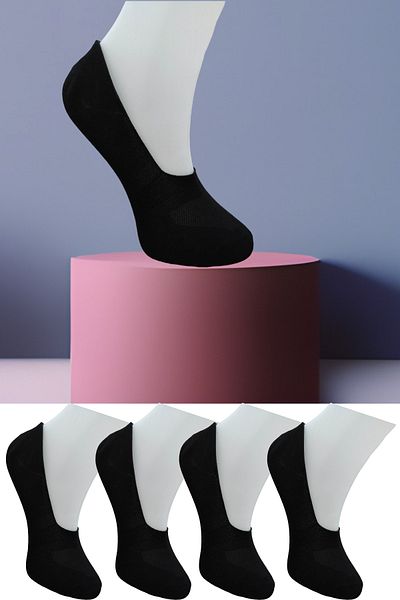 Leement socks 4 чифта безшевни невидими балерини от пениран памук със силиконова неплъзгаща се лента