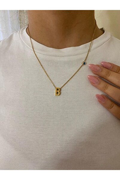 ACCESORİOS قلادة أكيها إكسسوار مع خرز عين الشر بحروف فولاذية