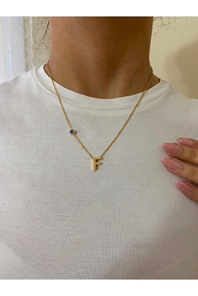 ACCESORİOS قلادة أكيها إكسسوار مع خرز عين الشر بحروف فولاذية