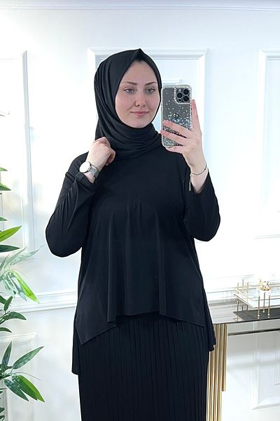 Aşkı Endam Large Size Acacia Laser Cut Pleated Skirt Suit - Black