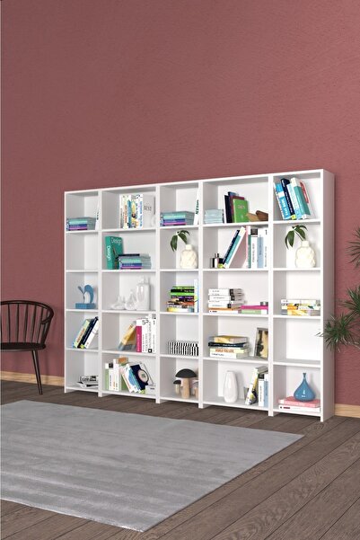 KZY Mobilya Kzy 220 Cm Sıralı Kitaplık Beyaz
