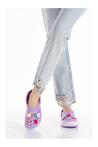 OZYO Samesa Purple Flat Clogs with Accessories Sabo Doctor Nurse Hospital Eva Summer Beach - Daily Slippers