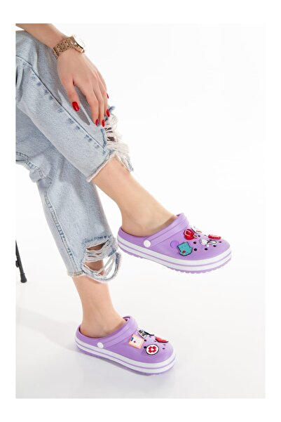 OZYO Samesa Purple Flat Clogs cu accesorii Sabo Doctor Nurse Hospital Eva Summer Beach - Papuci de zi cu zi
