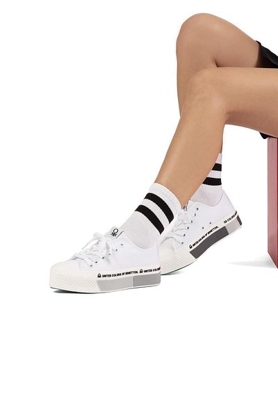 Benetton ® |   Bn-30934 - 3114 Λευκό Μαύρο - Γυναικεία αθλητικά παπούτσια