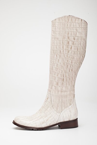 VİNİCCİ AYAKKABI Kadın Hakiki Deri Krokodil Baskı Bej Çizme