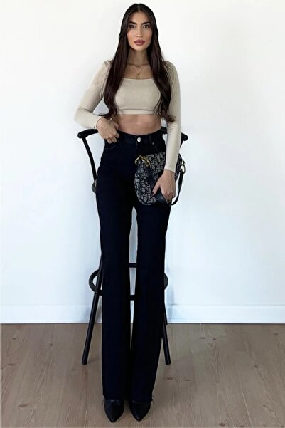 PALAZZO High Waist Lycra Black Loose Jeans