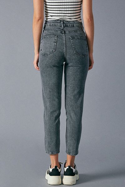 LİMABEL Γυναικείο καπνιστό ψηλόμεσο Mom τζιν Lycra Strechy Stone Washed Smoked Mom Jeans