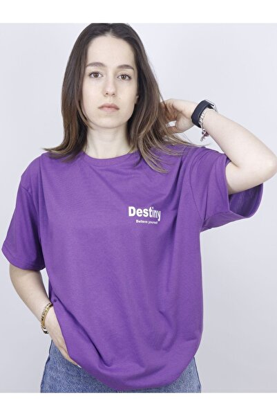 ORLONTEX Γυναικείο μπλουζάκι μωβ Destiny με στάμπα Oversize