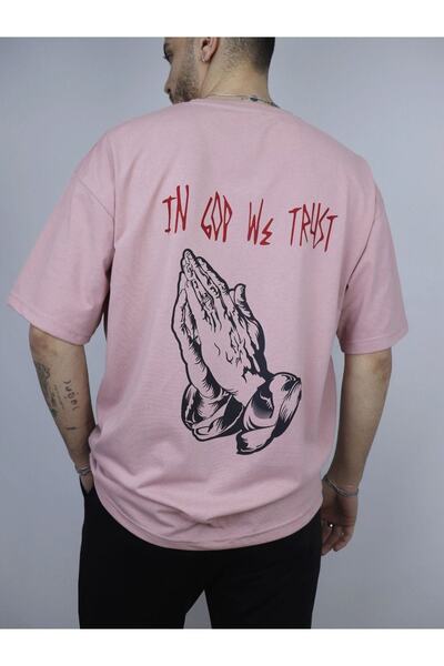 ORLONTEX Tricou oversize unisex roz pudrat, imprimat manual pe spate