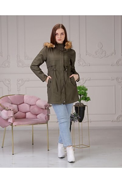 Vibeys Collection Χακί Γούνινο Εσωτερικό και Αδιάβροχο Γυναικείο Χειμερινό Πα...