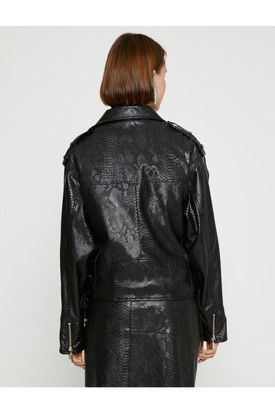 Koton Motorkářský kabát ve vzhledu krokodýlí kůže