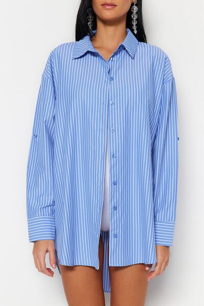 Trendyol Collection Kék csíkos szőtt stranding TBESS22GO0664