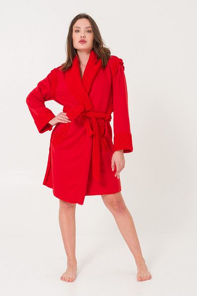 Miespiga Sherpa Faux Wool Teddy Plush Women's Red Dressing Gown