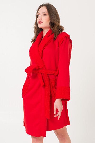 Miespiga Sherpa Faux Wool Teddy Plush Women's Red Dressing Gown