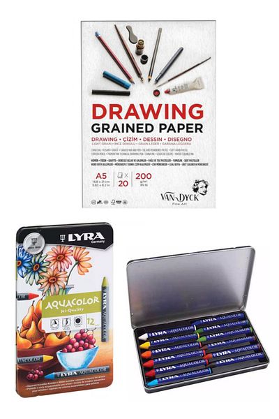 GLANCE Van Dyck Drawing Notebook A5 200 Gr 20 Sheets Lyra Aquacolor Pastel Paint 12 Colors