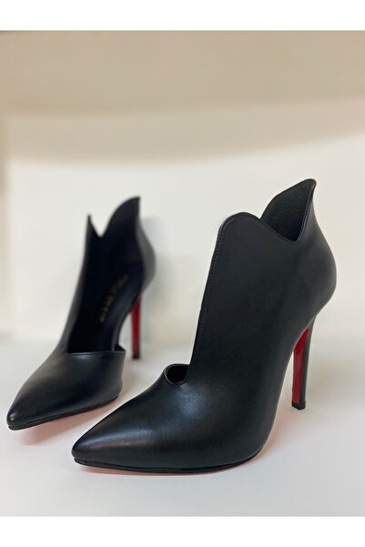 HAYYSHOES Özel Tasarım Love Siyah Deri Aynalı Jürdan Kaplama Topuk Stiletto Bottie Kadın Topuklu Bot