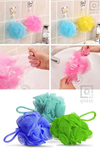 QNİAY Shower Loofah Soft Mesh Foam Sponge Bubble Ball (1pc) Body Skin Cleanser Pouch Exfoliating Bath