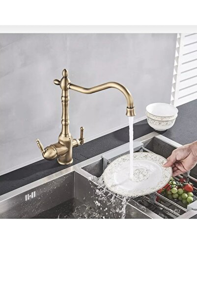 İSAOĞLU YAPI Arıtıcılı Mutfak Bataryası Antik Gold Evye Musluğu Vintage Model...