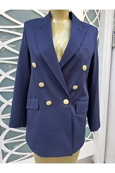 MOCCHI Four Seasons Atlas Fabric Gold Button Detailed Women's Oversize Blazer Jacket
