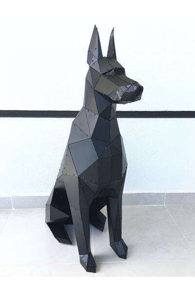 artrimo 3 Boyutlu Metal Oturan Doberman Köpek Heykeli 3d Metal Craft Ev Ofis Bahçe Yer Dekoru-m Size