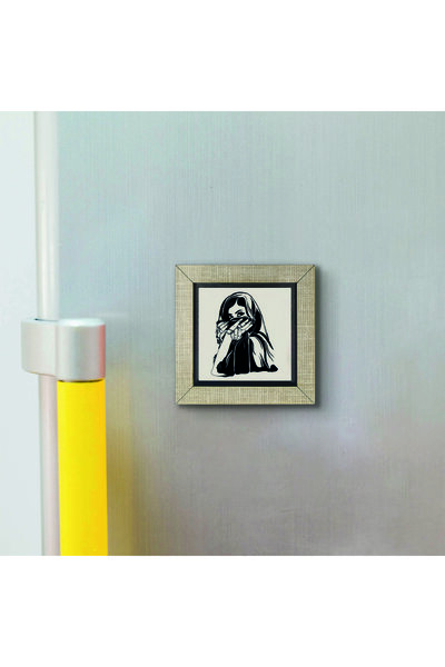 Sadrazam Veiled Women's Drawing Printed MDF Magnetkrg-090 Refrigerator Ornament