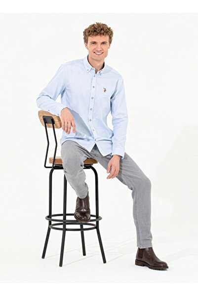 U.S. Polo Assn. Yakası Düğmeli Oxford Kumaş Slim Fit Basic Pamuklu Gömlek