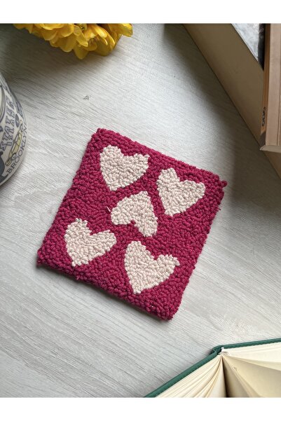 Sumicorn Design قاعدة أكواب مطرزة على شكل قلب وردي