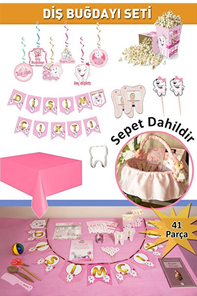 Deftion Premium Diş Buğdayı Tam Parti Seti Pembe Ayıcıklı Sepetli Kız Bebek Için