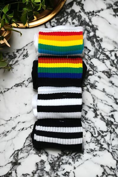 AYMETA TİCARET Унисекс 4 чифта раирани колежански чорапи