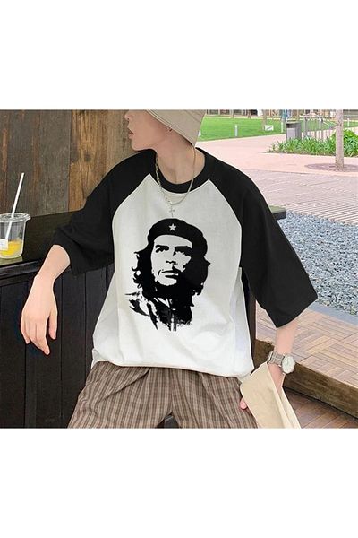 Touz Tricou oversize unisex alb cu mânecă raglan cu imprimeu Eysa Che Guevara